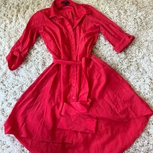Chic Red Long Sleeve Shirt Dress